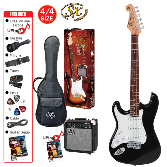 SX Left-Handed 4/4 Size Electric Guitar Pack in Black