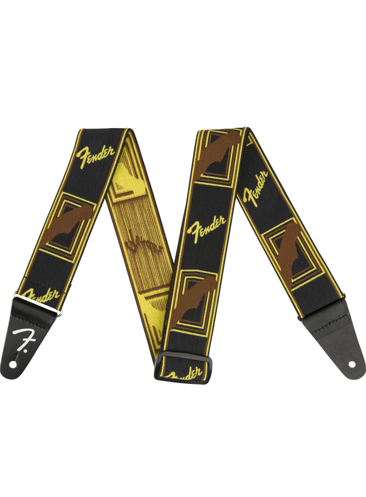 Fender WeighLess Monogram Strap – Black/Yellow/Brown (2")