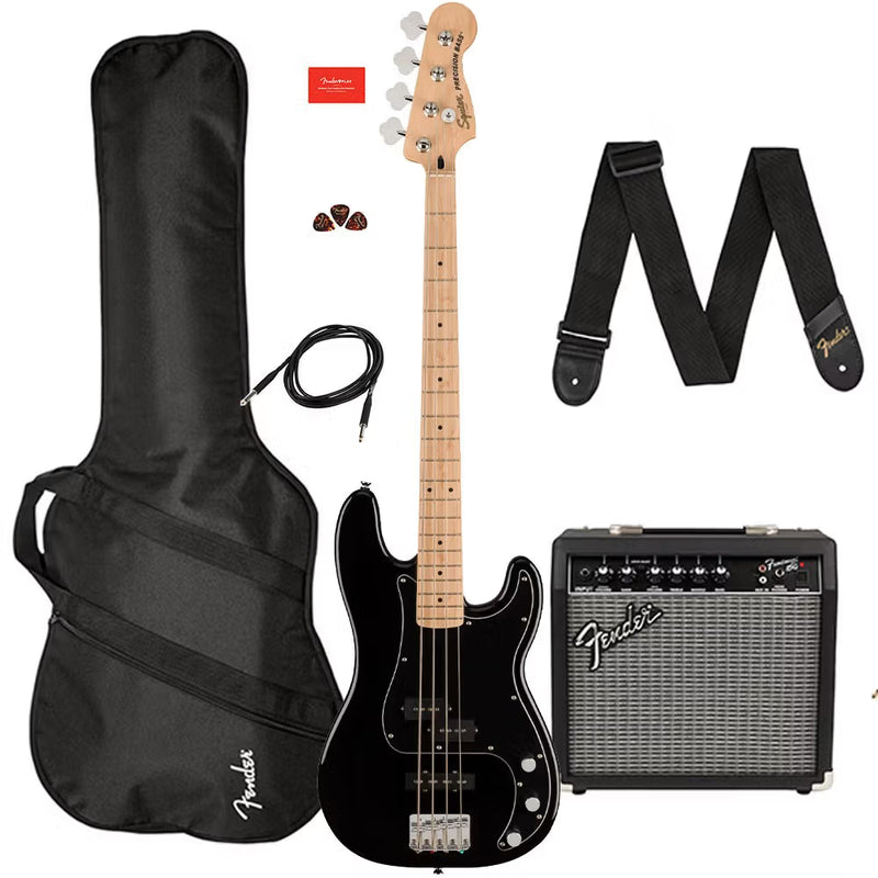 Fender Squier Affinity Series Precision Bass PJ Pack Maple Fingerboard Black Pack w/ Gig Bag Rumble 15 - 240V AU