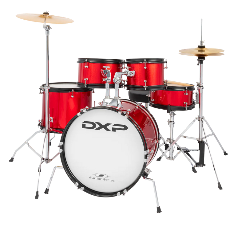 DXP Junior 5 Piece Drum Kit, 16 Inch Bass Drum with Cymbals - Candy Apple Satin