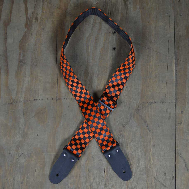 Colonial Leather Orange & Black Checker Guitar Strap