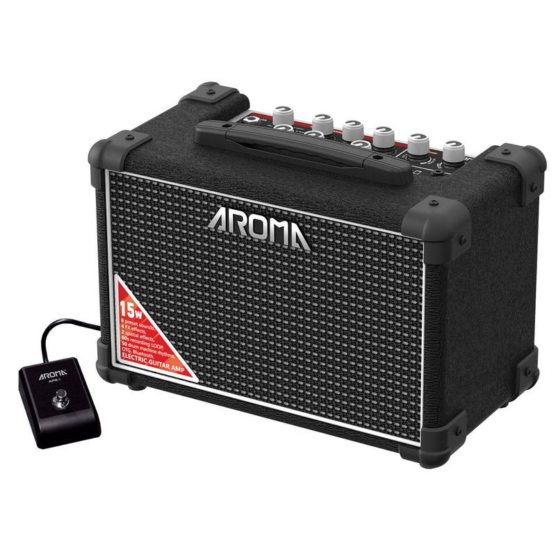 Aroma TM-15S – 15W Electric Guitar Amp with Drum Machine, Looper & Footswitch