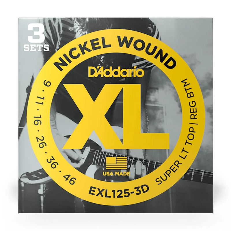 D'Addario EXL125-3D - 3 Pack Super Light Top Regular Bottom - 9-46 Electric Guitar Strings