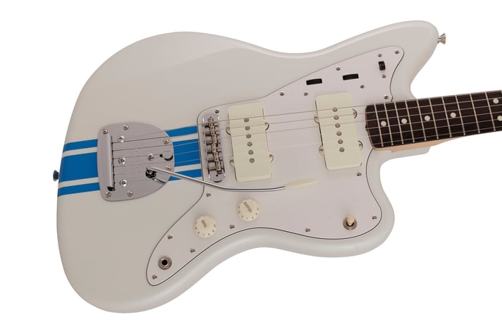 2023 Collection Made in Japan Traditional 60s Jazzmaster Rosewood Fingerboard Olympic White with Blue Competition Stripe