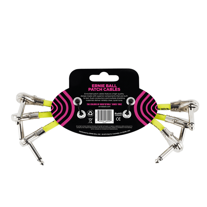 Ernie Ball Flat Angle Patch Cable 3 Pack - 15 cm Length