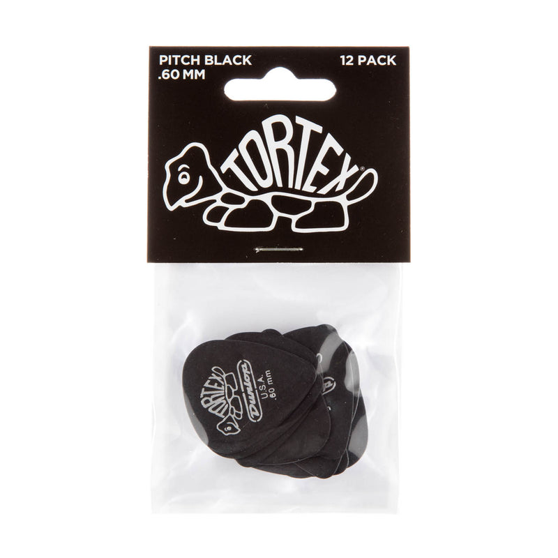 Dunlop .60mm Tortex Pitch Black Picks - 12 Pack