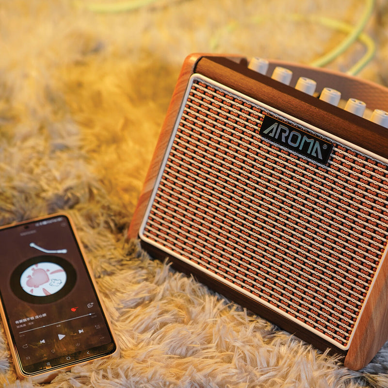 Aroma AG-15AML Rechargeable Acoustic Guitar Amplifier with Bluetooth & Drum Machine