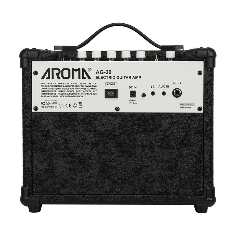 Aroma AG-20 20W Electric Guitar Amplifier with EQ & Headphone Output - Black