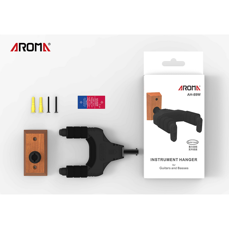 Aroma AH-89W Locking Guitar Wall Hanger – Wood Mount