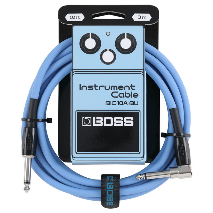 BOSS BIC10ABU Instrument Cable 10ft / 3m - Angled to Straight - Blue