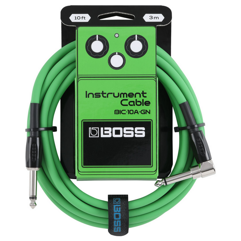 BOSS BIC10AGN Instrument Cable 10ft / 3m - Angled to Straight - Green