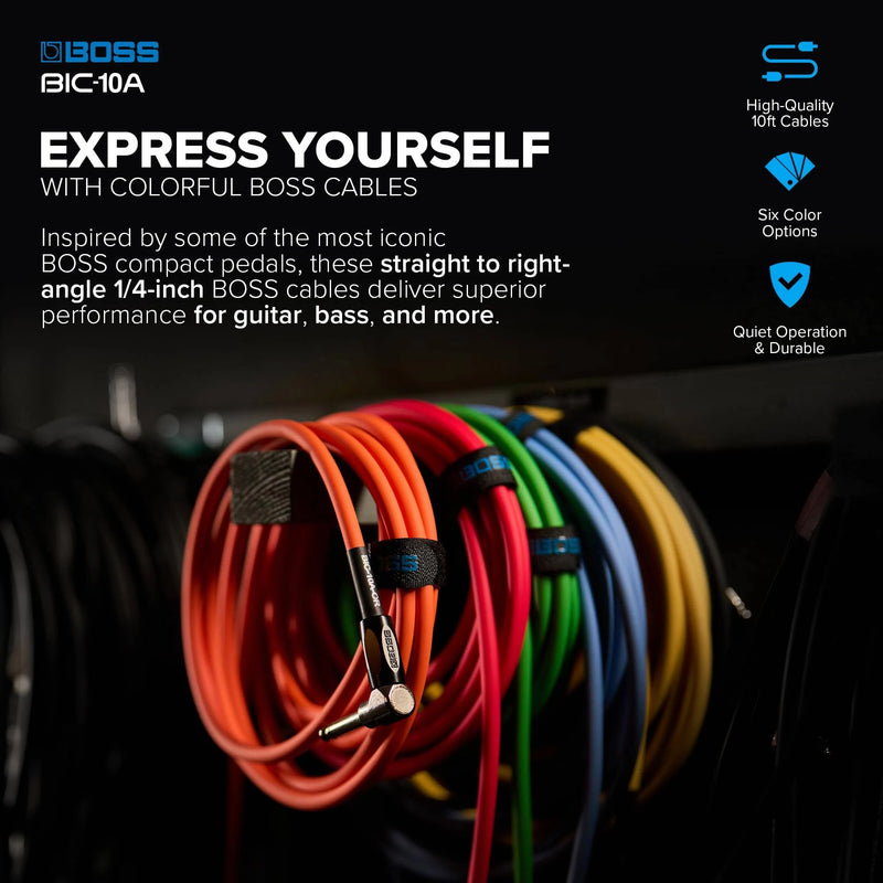 BOSS BIC10ABU Instrument Cable 10ft / 3m - Angled to Straight - Blue