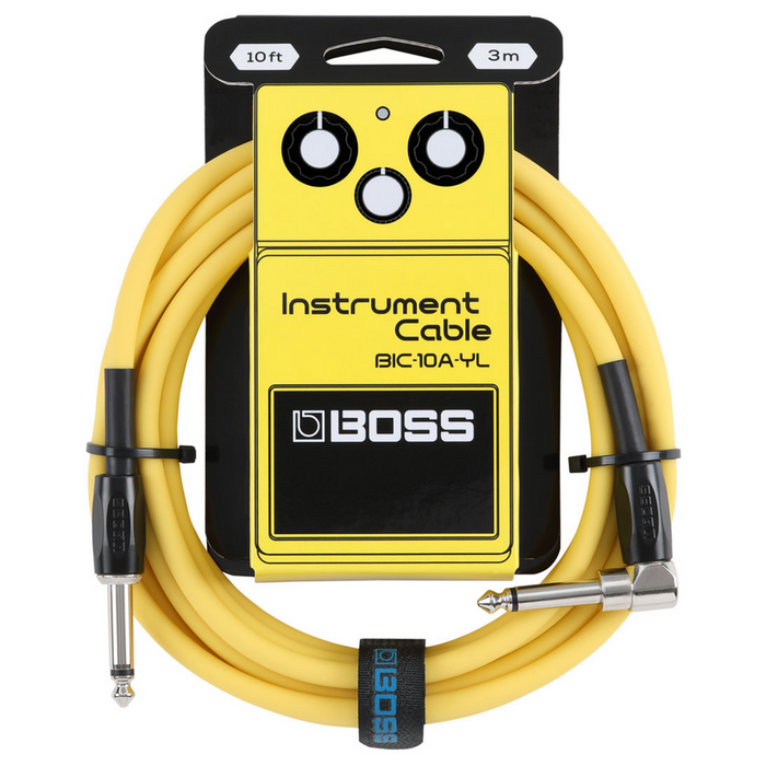 BOSS BIC10AYL Instrument Cable 10ft / 3m - Angled to Straight - Yellow