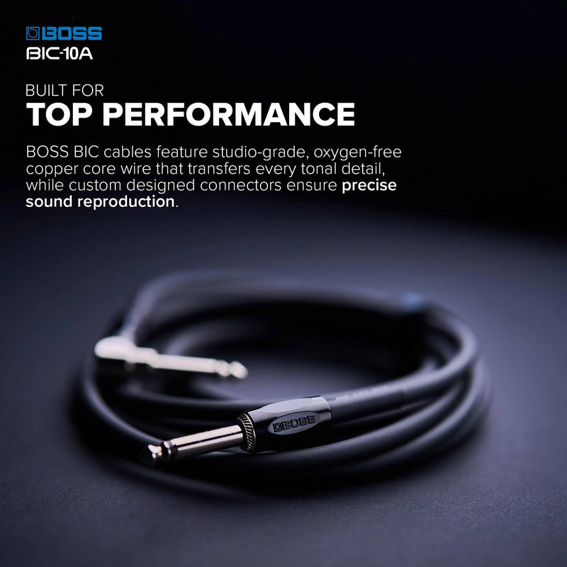 BOSS BIC10ABU Instrument Cable 10ft / 3m - Angled to Straight - Blue