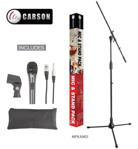 Carson MPKAMS1 Microphone Stand Package with Microphone, Cable & Mic Clip