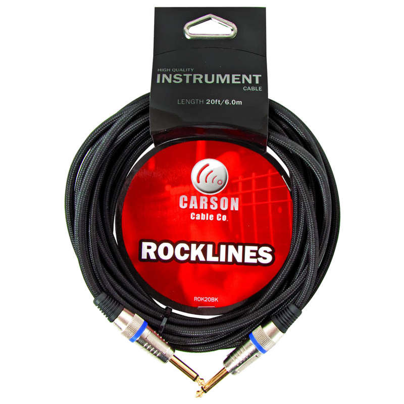 Carson Rocklines ROK20BK Braided Guitar Cable Black 6m / 20ft