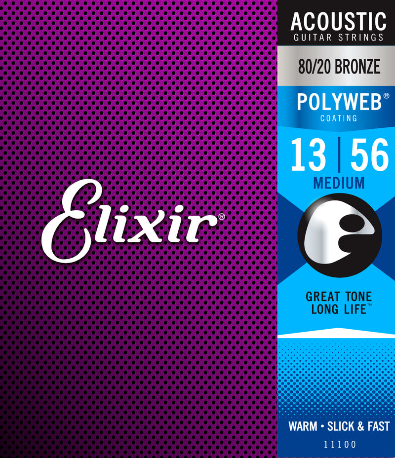 Elixir 11100 Polyweb 80/20 Bronze Acoustic Strings Medium 13–56