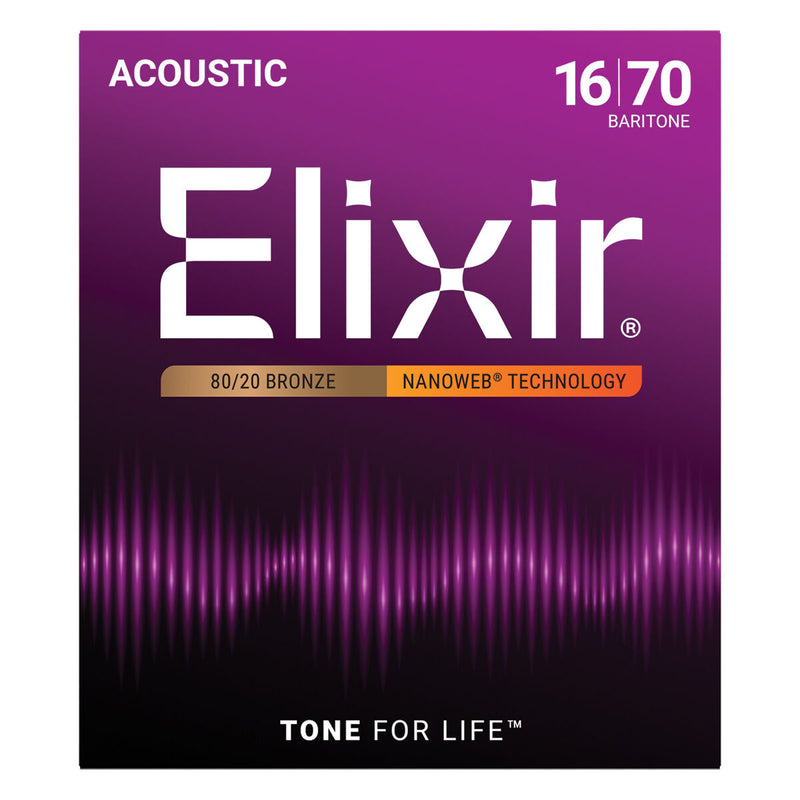 Elixir 11306 Nanoweb 80/20 Bronze Baritone Acoustic Strings 16–70