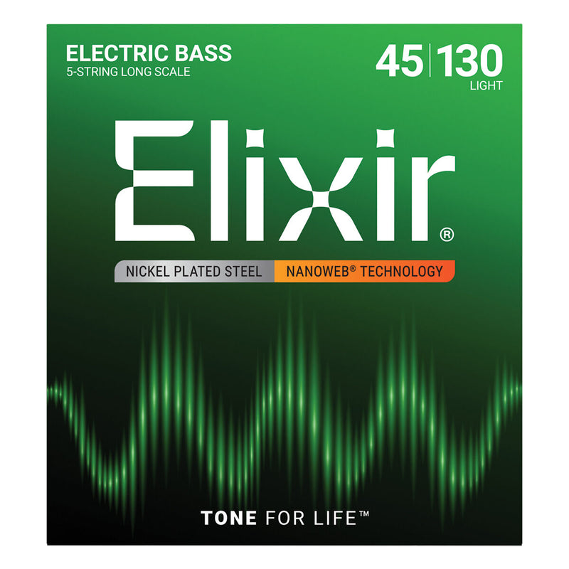 Elixir Nanoweb Nickel Plated 5-String Bass Strings 45-130 Light