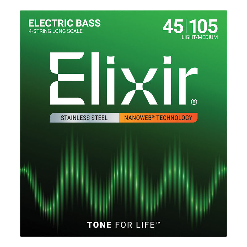 Elixir Nanoweb Stainless Steel Bass Guitar Strings 45-105 Medium