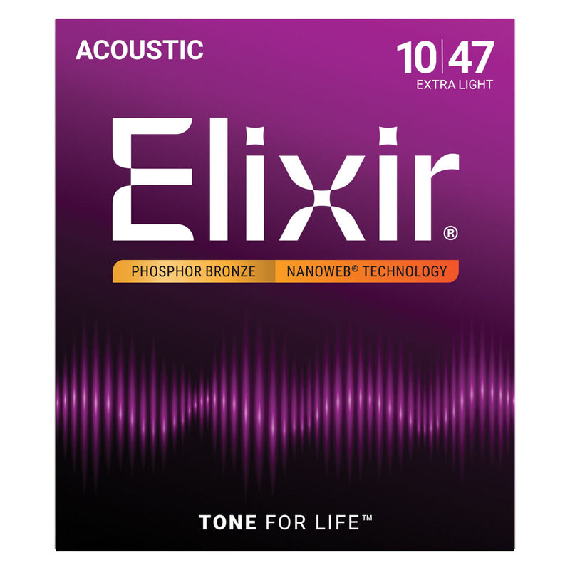 Elixir Nanoweb Phosphor Bronze Acoustic Guitar Strings – Extra Light 10 - 47