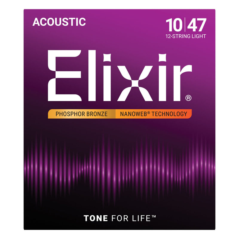 Elixir Nanoweb Phosphor Bronze 12-String Acoustic Guitar Strings – Light 10 - 47