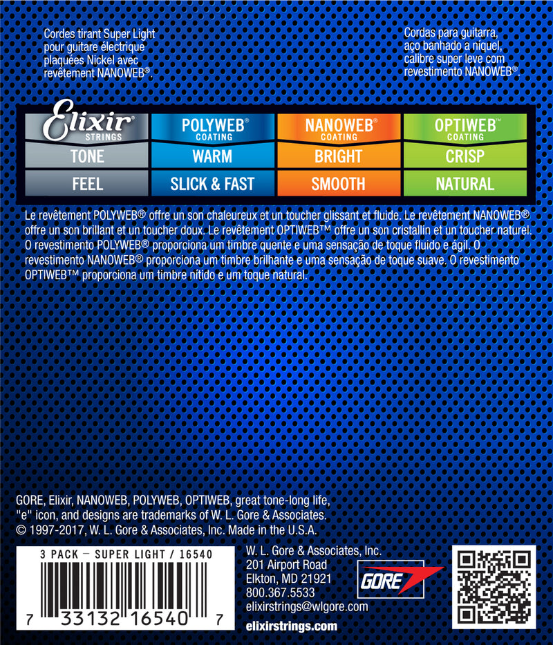 Elixir Nanoweb 3 PACK Electric Guitar Strings – Super Light 9-42