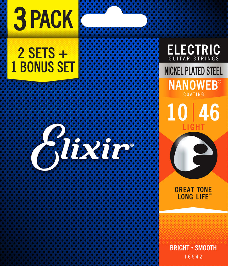 Elixir Nanoweb 3 PACK Electric Guitar Strings – Light 10-46