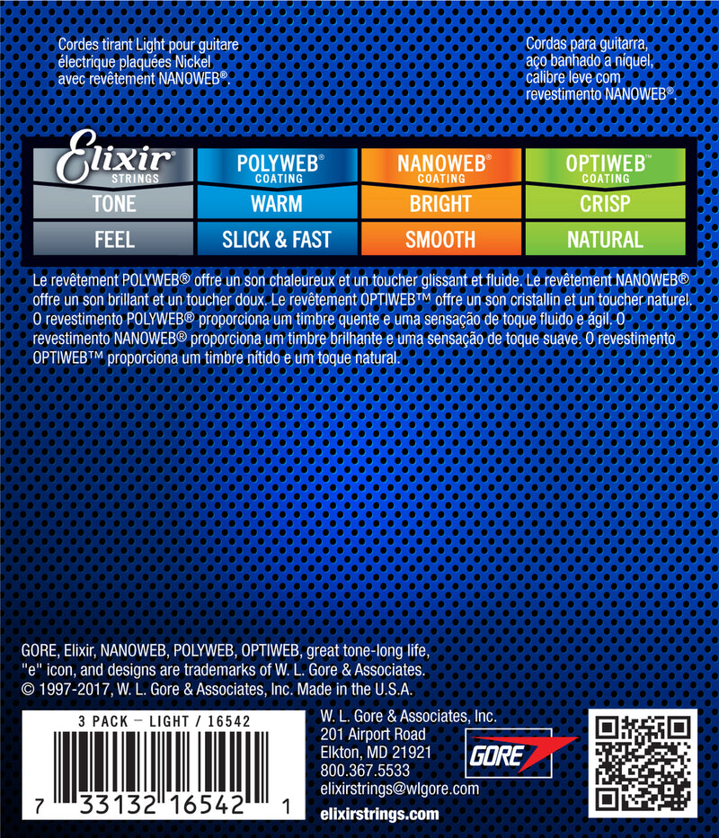 Elixir Nanoweb 3 PACK Electric Guitar Strings – Light 10-46