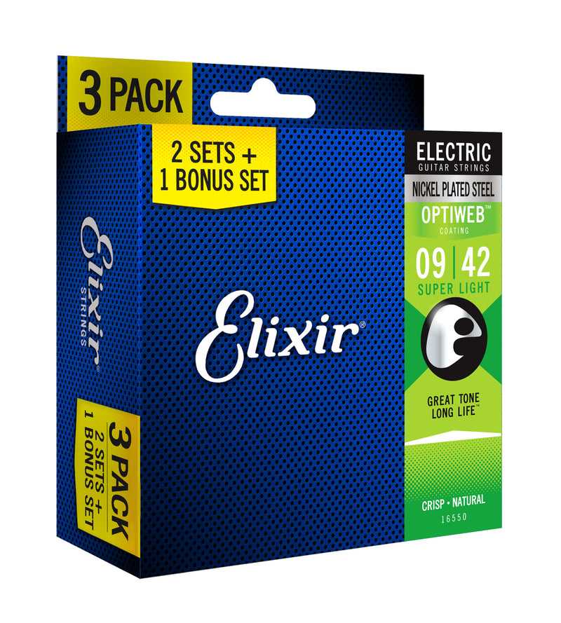 Elixir Optiweb 3 PACK Electric Guitar Strings – Super Light 9-42