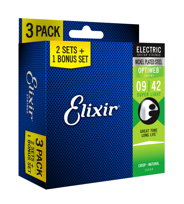 Elixir Optiweb 3 PACK Electric Guitar Strings – Super Light 9-42