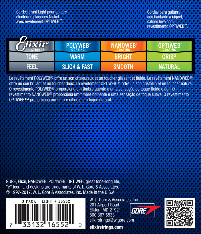Elixir Optiweb 3 PACK Electric Guitar Strings – Light 10-46