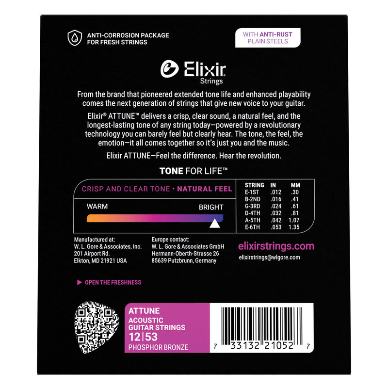 Elixir Attune Acoustic Guitar Strings - Phosphor Bronze Light Gauge 12-53