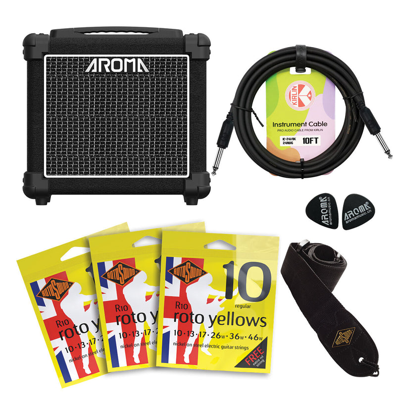 *PROMO PACK Electric Northstar ADD-ON Practice Pack Including Aroma AG10S Amp, 3-Pack of Strings, Cable, Strap & Picks
