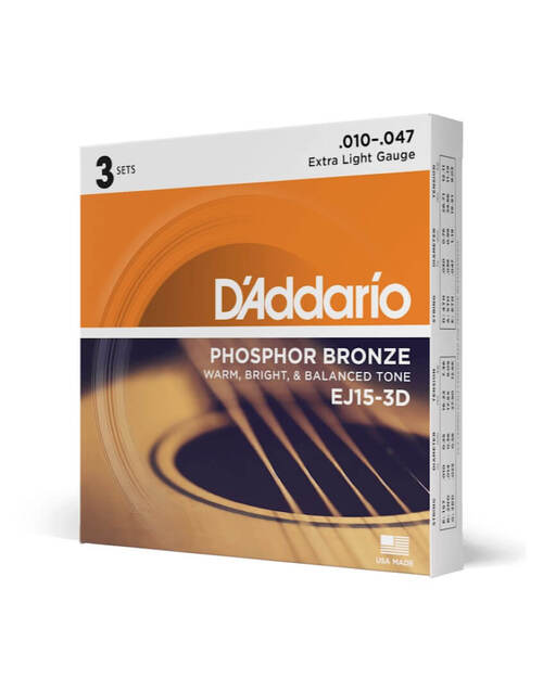 D'addario Acoustic Guitar Strings 3 Pack Set - 10-47 Extra Light
