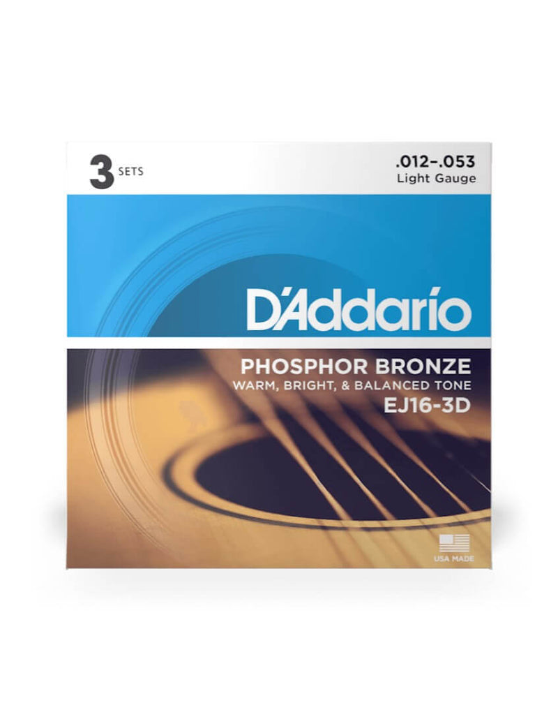 D'addario Acoustic Guitar Strings 3 Pack Set - 12-53 Light