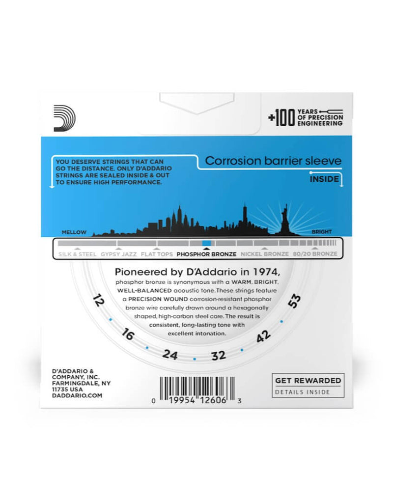 D'addario Acoustic Guitar Strings 3 Pack Set - 12-53 Light