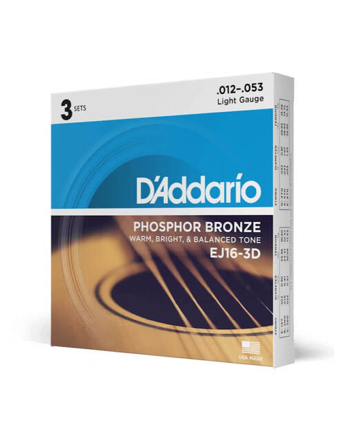 D'addario Acoustic Guitar Strings 3 Pack Set - 12-53 Light