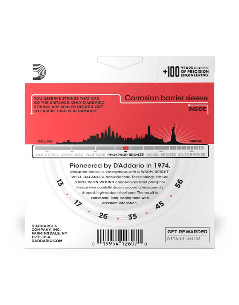 D'addario Acoustic Guitar Strings 3 Pack Set - 13-56 Medium