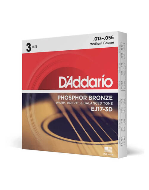 D'addario Acoustic Guitar Strings 3 Pack Set - 13-56 Medium