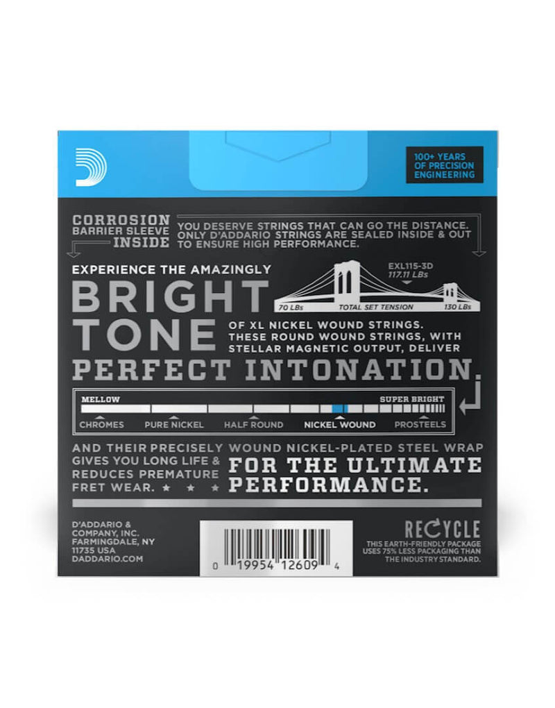 D'addario Electric Guitar Strings 3 Pack Set - 11-49 Medium