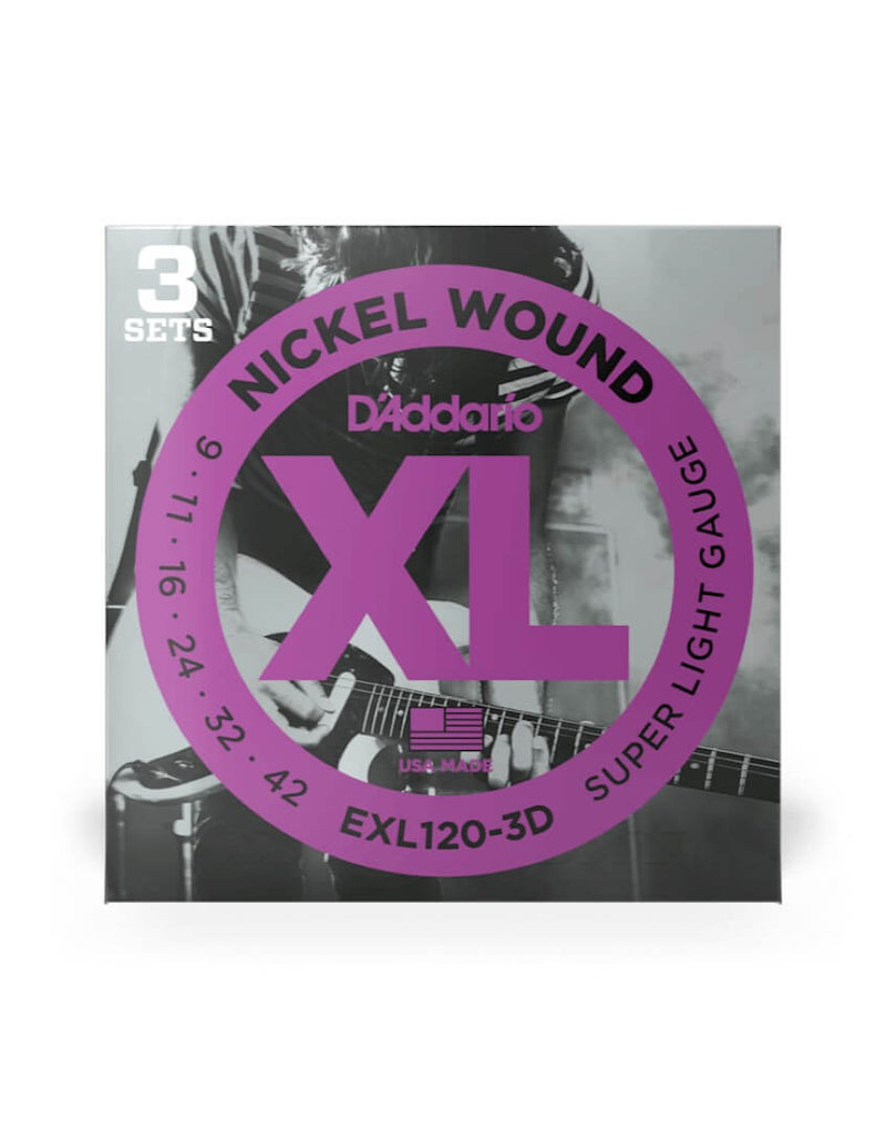 D'addario Electric Guitar Strings 3 Pack Set - 9-42 Super Light