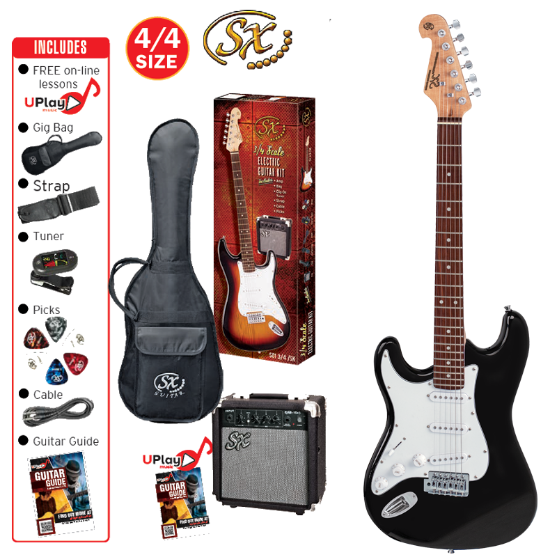 SX Left-Handed 4/4 Size Electric Guitar Pack in Black