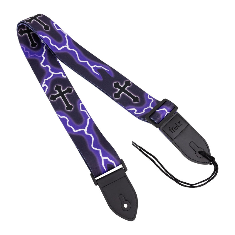 Fretz 2 Inch / 5 cm Printed Polyweb Guitar Strap - Lightning & Cross
