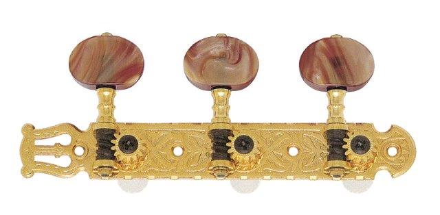 Gotoh Classical Guitar Machine Heads Gold Plated 3 a Side 30mm Coffee Swirl Oval Buttons