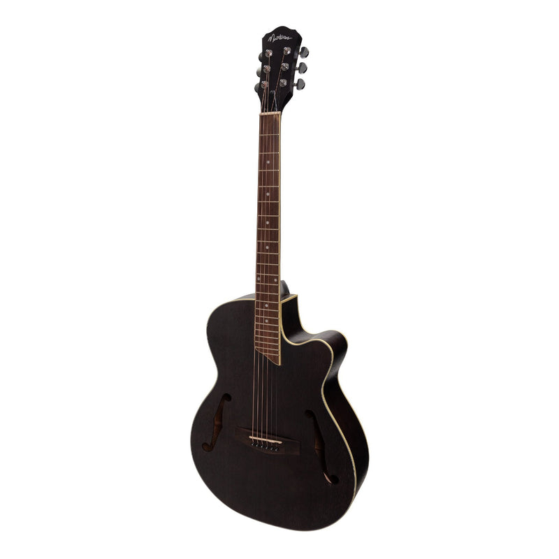 Martinez Jazz Hybrid Acoustic Electric Small Body Cutaway Guitar - Black