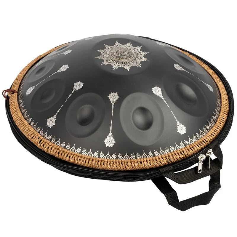 Mano 10 Note Handpan w/ Bag, Stand, Rope Braid, Beaters & More - Black Mandala
