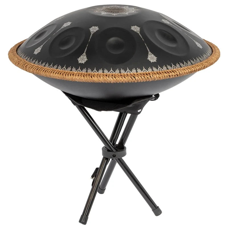 Mano 10 Note Handpan w/ Bag, Stand, Rope Braid, Beaters & More - Black Mandala