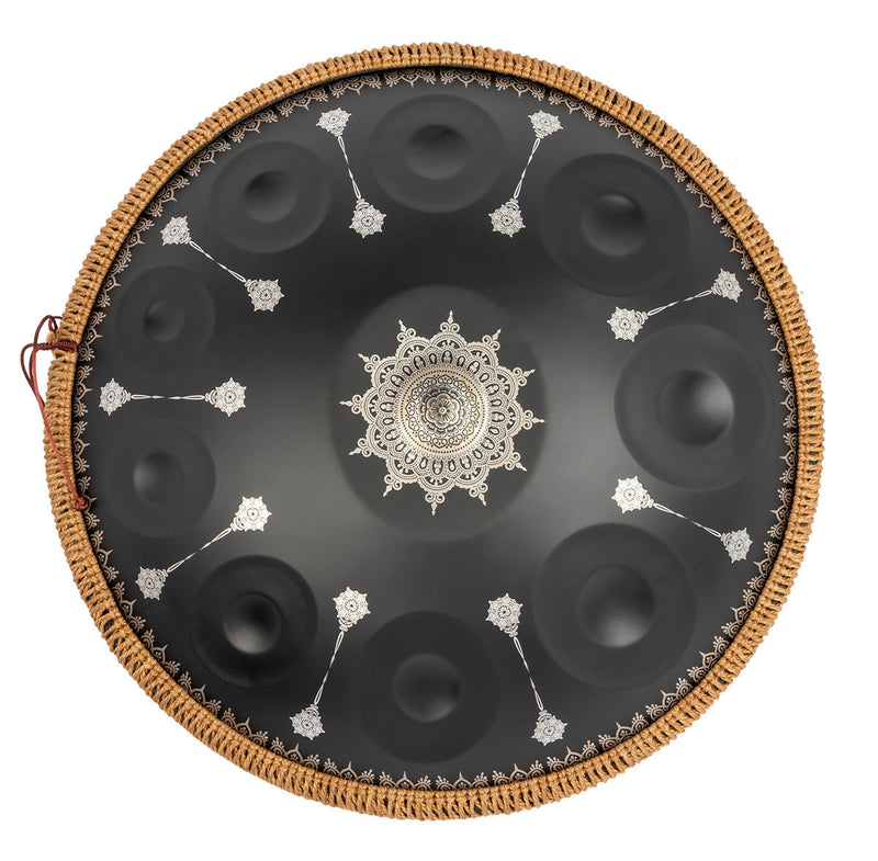 Mano 10 Note Handpan w/ Bag, Stand, Rope Braid, Beaters & More - Black Mandala