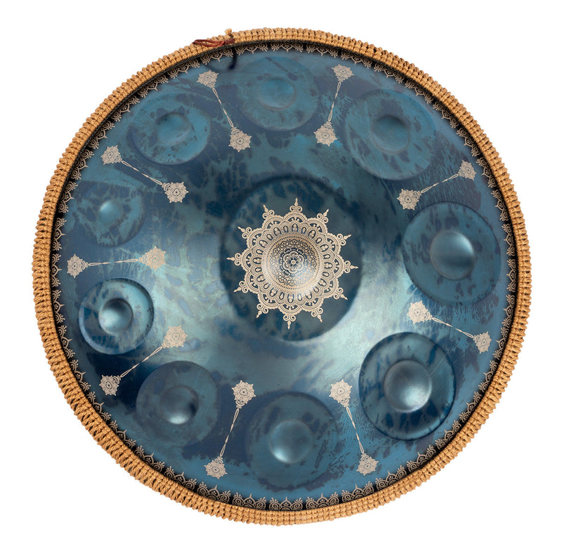 Mano 10 Note Handpan w/ Bag, Stand, Rope Braid, Beaters & More - Blue Mandala